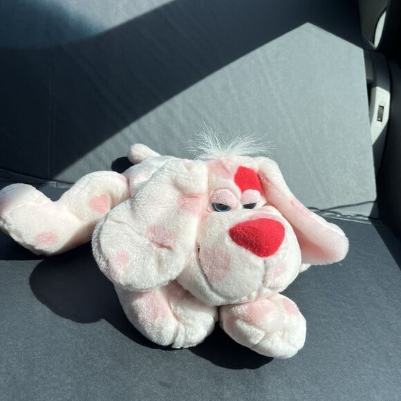 Puppy Love Floppy Pink Dog Plush Stuffed Animal Toy Heart Nose Soft Blue Eyes - Picture 10 of 12